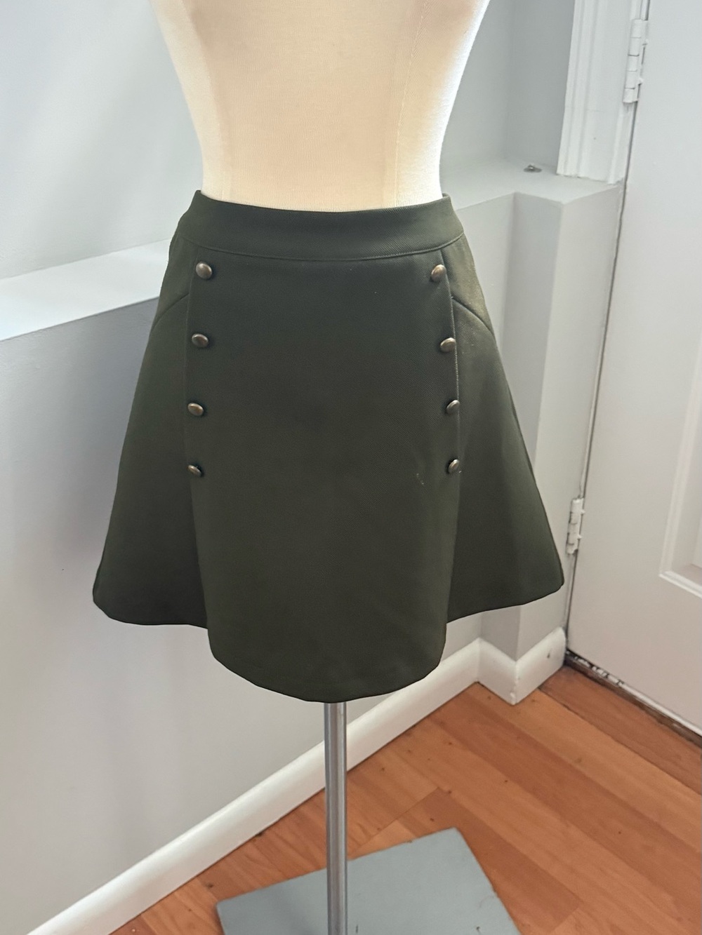 H&M Olive Green Circle Skirt with Button Trim